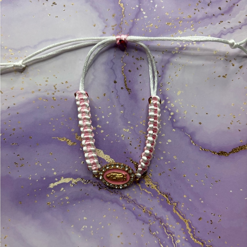 Handmade pink Virgin Mary adjustable bracelet